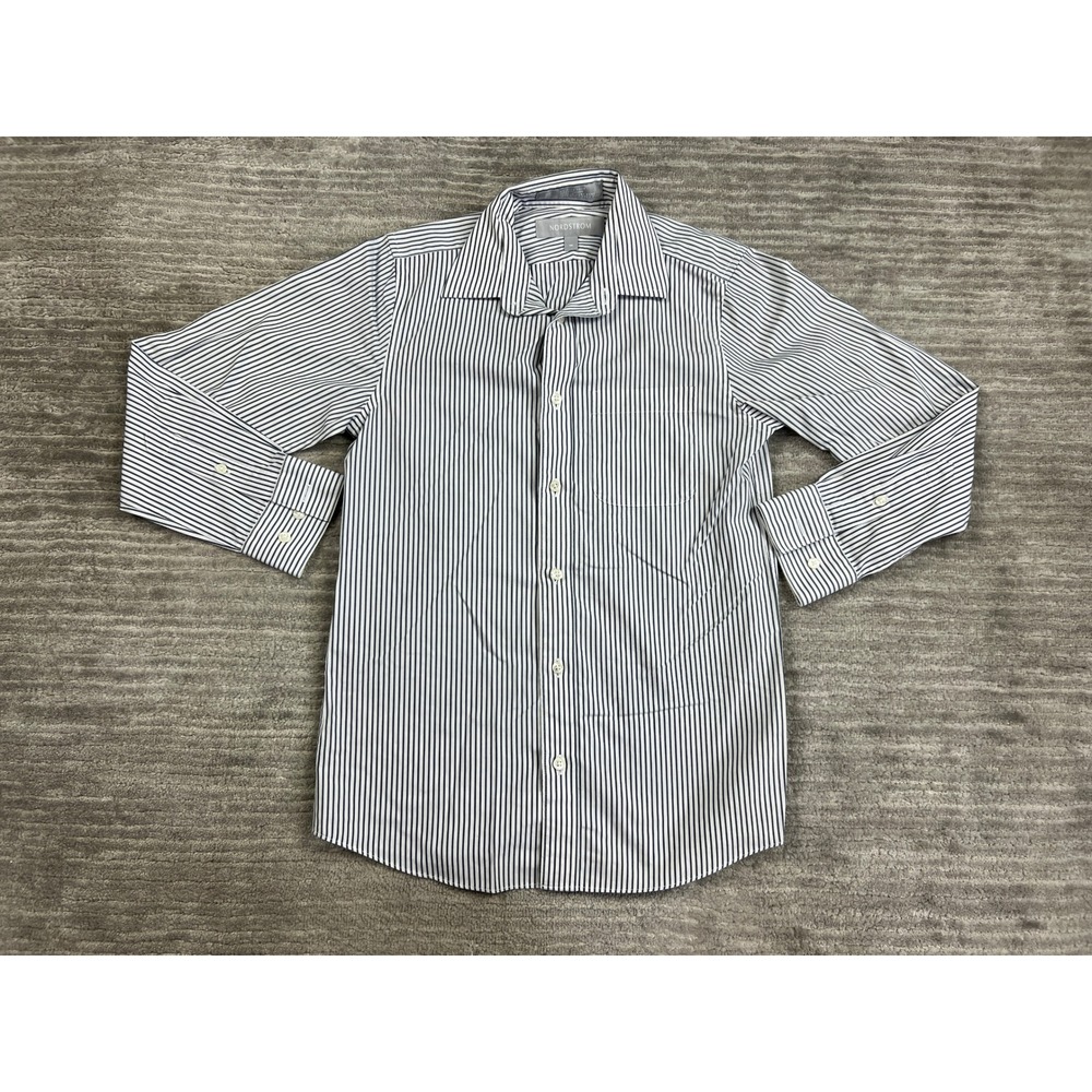 Nordstrom Button Down Boys 10 Blue White Smartcare Striped Wrinkle-Free Shirt